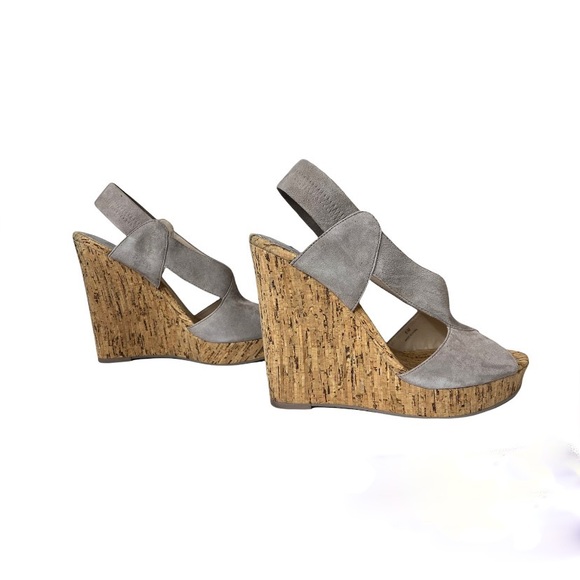 Gray Suede Crisscross Wedge Sandals Size 8.5 - Picture 5 of 9